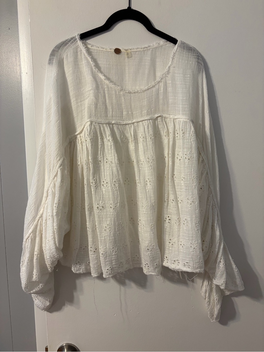 Free People Cream Eyelet Boho Peasant Top